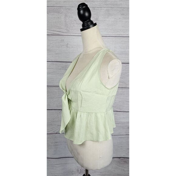 Zara Peplum Cropped Deep V-Neck Halter Top Mint Green Size Small - Picture 6 of 11
